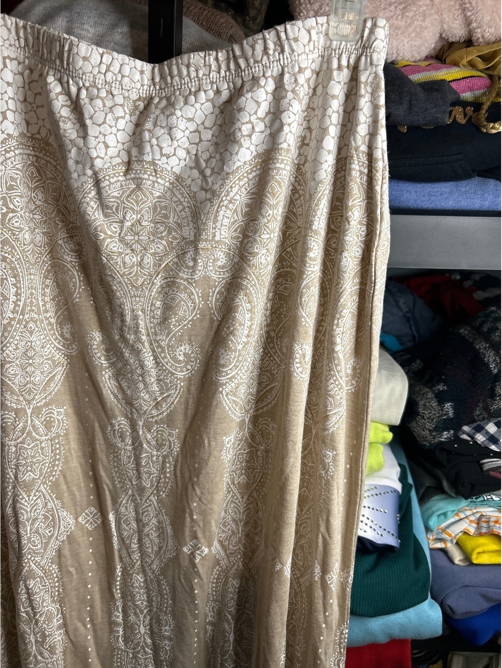 Nurture Beige and White Rayon Blend Maxi Skirt Size Small